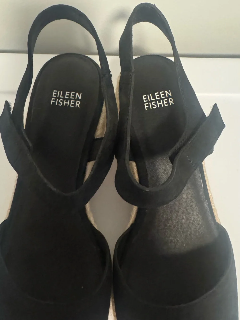 Eileen Fisher Women Nessa Black Espadrille Wedge Sandal S 9.5 Fit Small Like 8.5